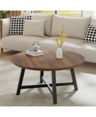 Round Coffee Table 36" Center Table,Large Coffee Table Industrial Accent Tables with Adjustable Feet, Living Room Tables with Thickened Legs