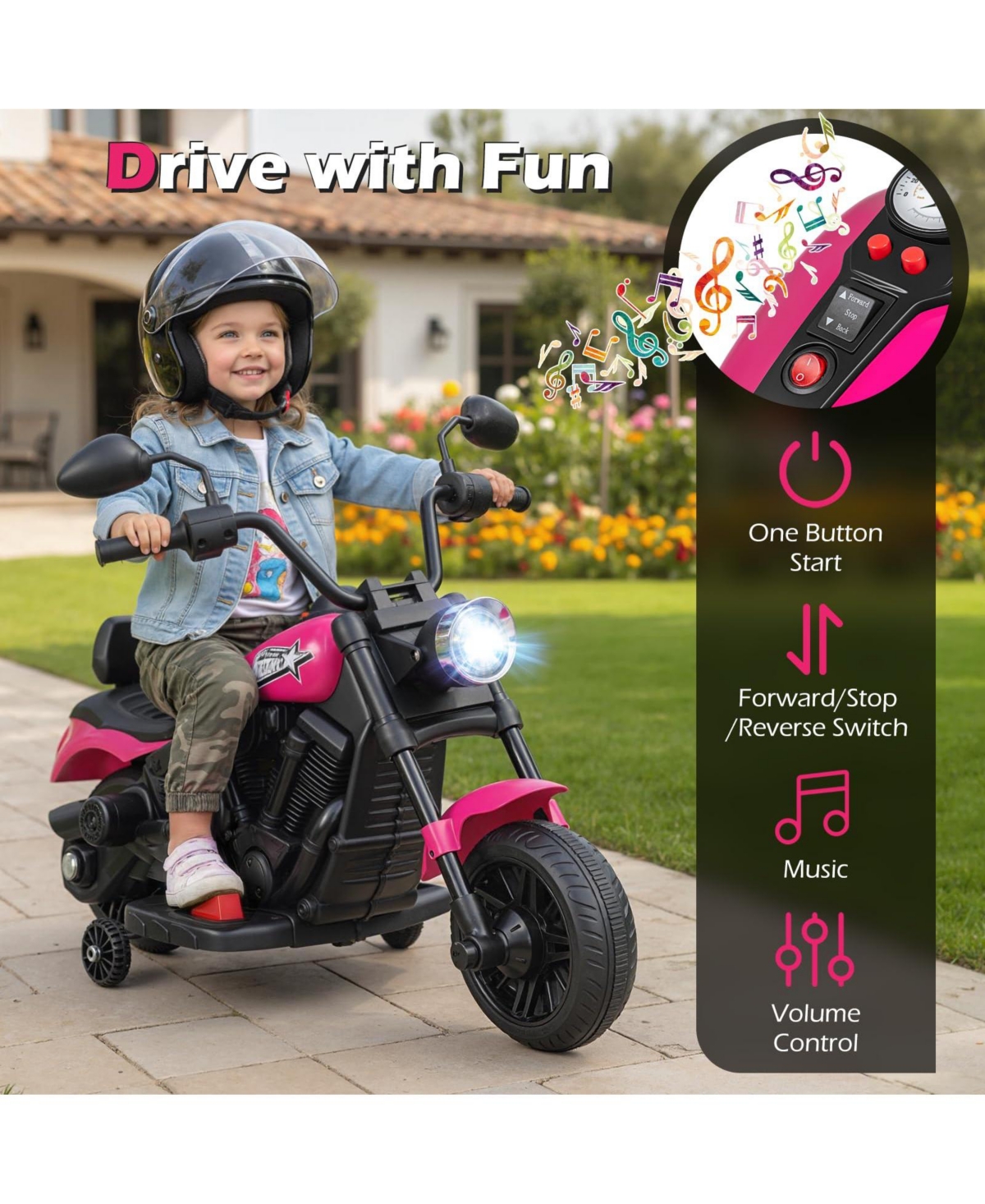 Mecale 6V Kids Motorcycle with Headlight and Music Training