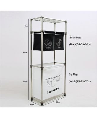 3 Tier Laundry Hamper Sorter Organizer, Vertical Laundry Basket with 4 Removable Bags and Hooks for Home Laundry Room, Bathroom