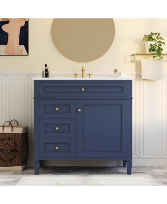 36" Modern Bathroom Vanity with Sink, Solid Wood Cabinet, Soft Close Drawers & Tip-Out Storage