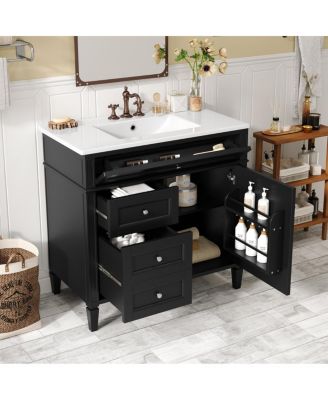 36" Modern Bathroom Vanity with Sink, Solid Wood Cabinet, Soft Close Drawers & Tip-Out Storage