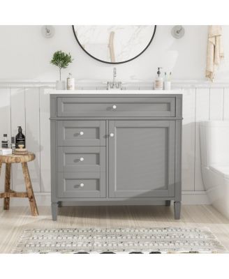 36" Modern Bathroom Vanity with Sink, Solid Wood Cabinet, Soft Close Drawers & Tip-Out Storage