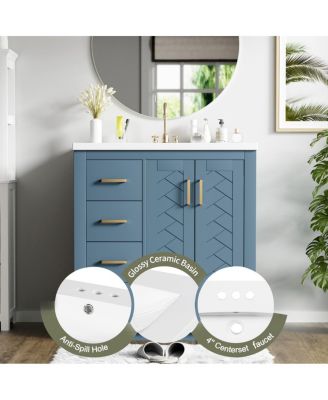 30" Freestanding Bathroom Vanity with Ceramic Sink, 3 Drawers & Soft Closing Doors, Modern Storage Cabinet