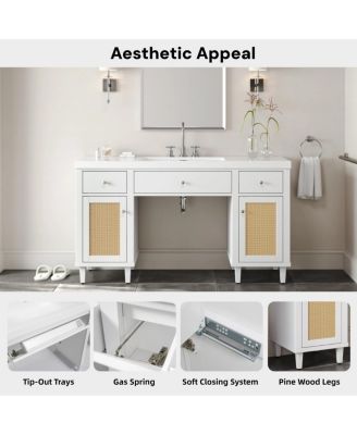 60" Wheelchair Accessible Bathroom Vanity with SMC Sink, Modern Storage Cabinet with Soft Close Drawers & Pine Legs