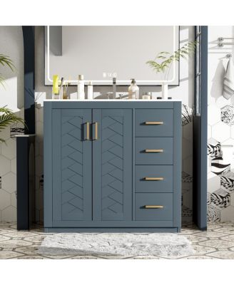 36" Bathroom Vanity with Ceramic Sink, Modern Solid Wood Cabinet & Ample Storage Drawers for Small Spaces