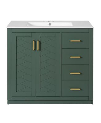 36" Bathroom Vanity with Ceramic Sink, Modern Solid Wood Cabinet & Ample Storage Drawers for Small Spaces