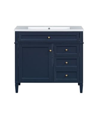 36" Modern Bathroom Vanity with Resin Sink, Freestanding Cabinet with 2 Drawers & Tip-out Drawer