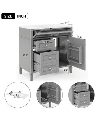36" Bathroom Vanity with Resin Sink, Modern Freestanding Cabinet with Drawers & Adjustable Shelf, Solid Wood MDF Storage