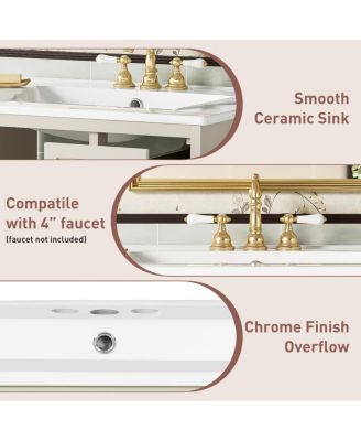 24" Wall Mount Bathroom Vanity with Glass Door, Ceramic Sink & 2 Drawers, Space Saving Storage for Small Bathrooms