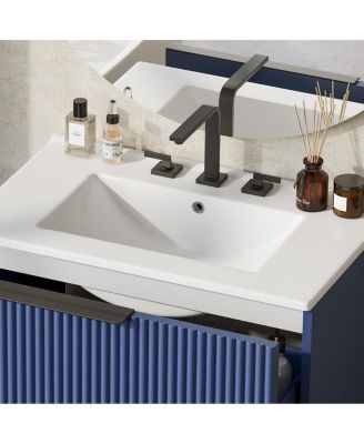 30" Modern Fluted Bathroom Vanity Cabinet with Ceramic Sink, Soft Close Drawers & Storage for Small Bathrooms