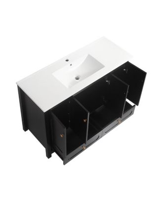 48" Bathroom Vanity with Integrated Ceramic Sink, MDF Cabinet & Soft-Close Doors, Transitional Modern Storage for Elegant Decor