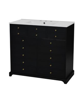 36"  Bathroom Vanity with Ceramic Sink, Solid Wood Cabinet, 2 Drawers 2 Doors Soft Close Storage for Small Bathrooms