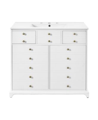 36"  Bathroom Vanity with Ceramic Sink, Solid Wood Cabinet, 2 Drawers 2 Doors Soft Close Storage for Small Bathrooms