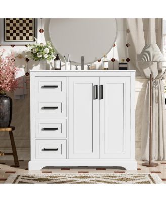 36" Modern Bathroom Vanity with Ceramic Sink, Solid Wood Frame & Soft Close Drawers for Small Spaces