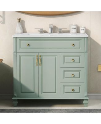 36" Bathroom Vanity with Ceramic Sink and Tilt-Out Drawer, Freestanding Classic Modern Storage