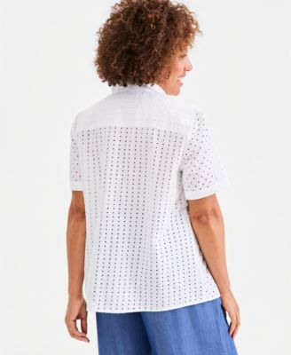 Women's Cotton Eyelet Button-Front Shirt