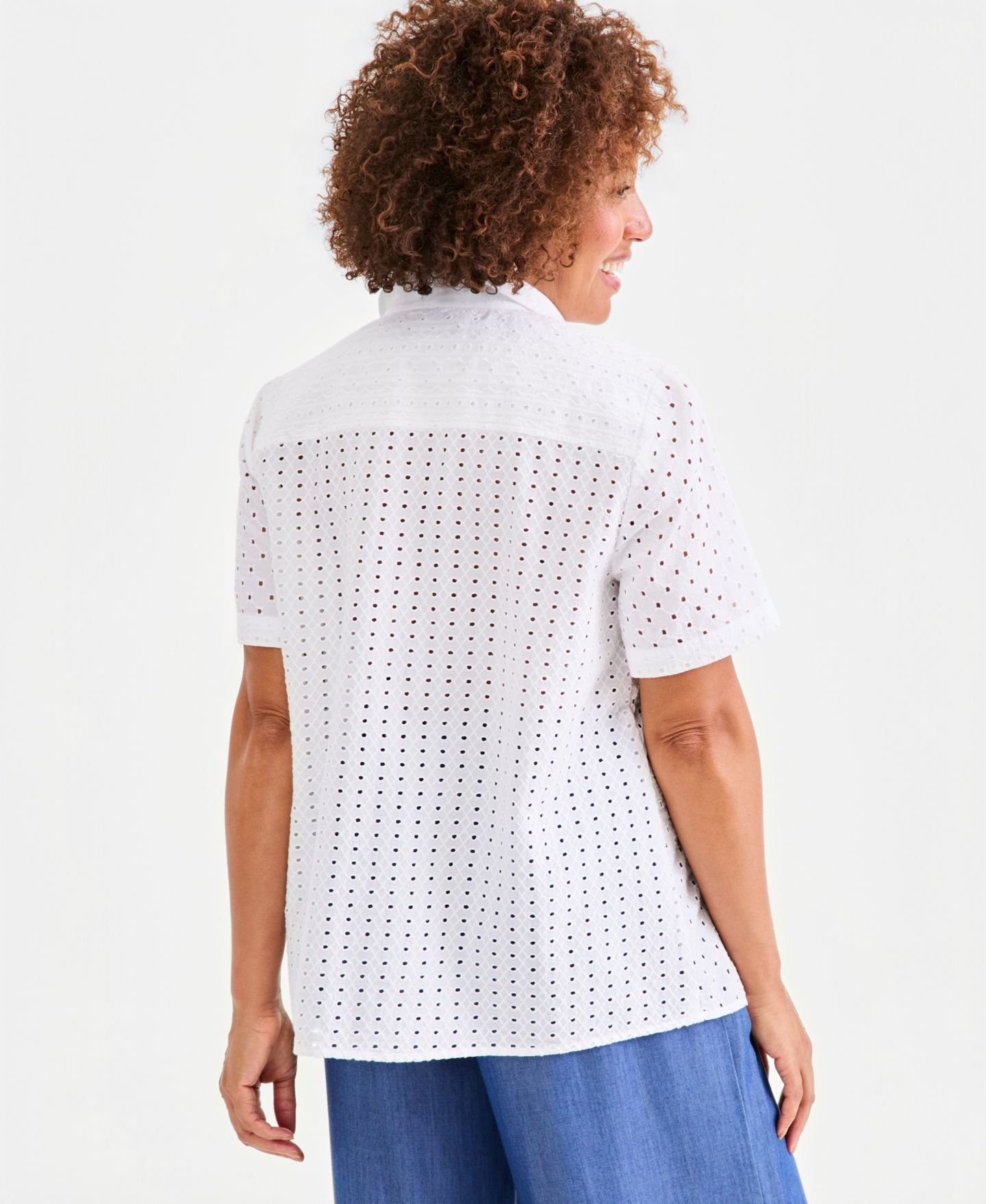 Женская рубашка Style & Co Cotton Eyelet Button-Front, цвет: Яркий белый — фото 4