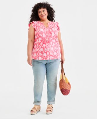 Plus Size Emelia Flutter-Sleeve Tie-Neck Top