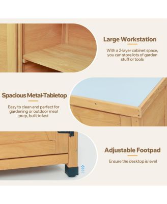  Potting Bench with Storage Cabinet and Metal Table Top