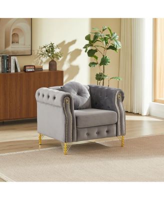  Velvet Chesterfield Sofa with Copper Studs & Tufted Buttons