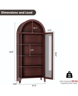 Arched Kitchen Pantry Storage Cabinet - Farmhouse 5 Tier Display Shelf with Adjustable Shelf and 2 Large Glass Doors