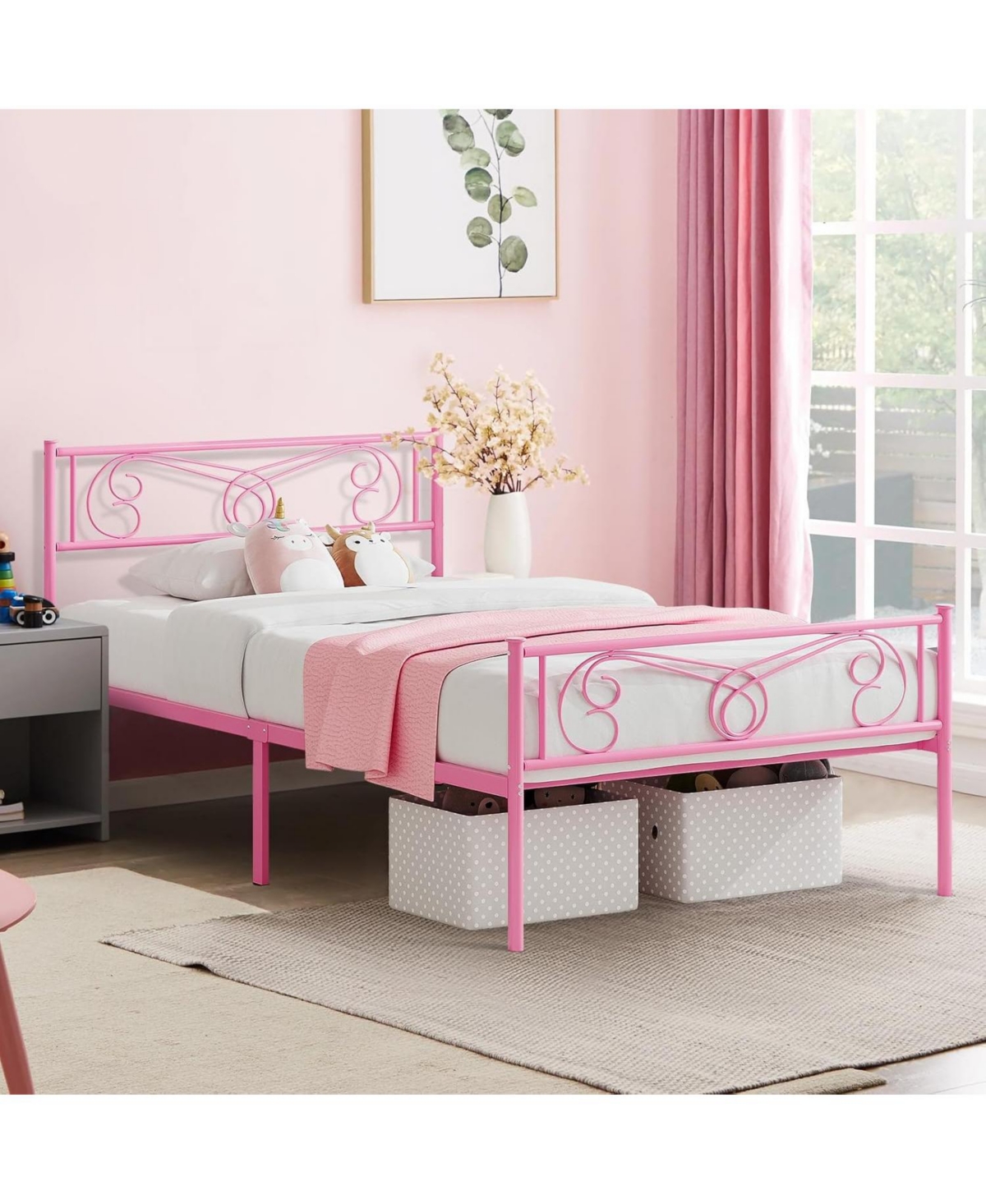 gaomon Bed Frames for Kids, Metal Frame with Headboard & Footboard, Platform Frame, Heavy Duty Slats Support, No Box Spring