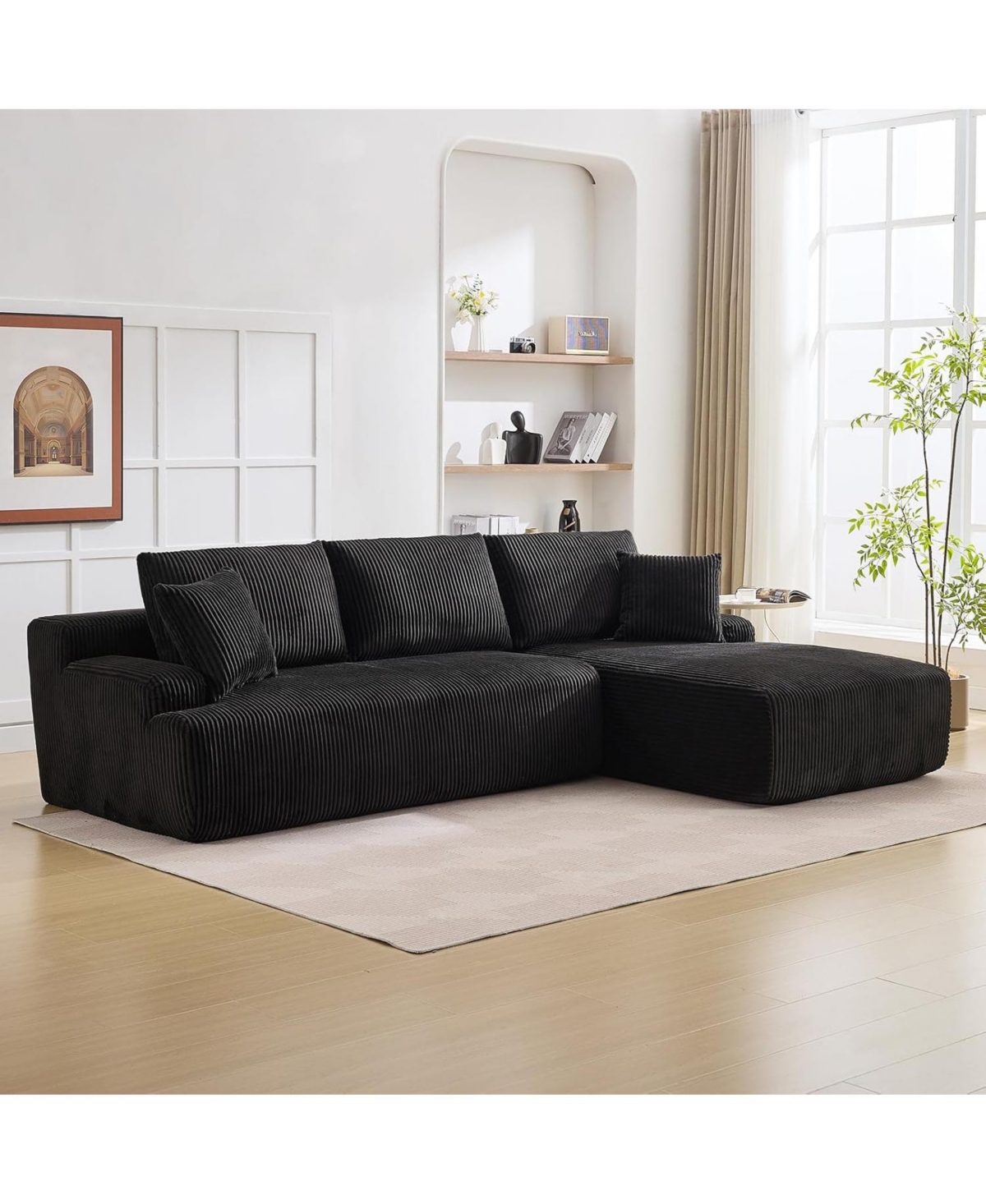 gaomon Cloud Sectional Couch 106" Modern L-Shape Corner Modular Upholstered Sofa with Loveseat Chaise Deep Seat Plush Corduroy Fabric Foam Cushions