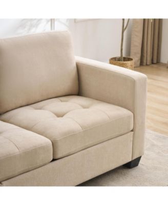 3 Seat Sofa Couch, 89'' Chenille Fabric Upholstered Sofa with Wide Armrest and Removable Headrest