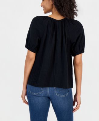 Women's Cotton Gauze Puff-Sleeve Top