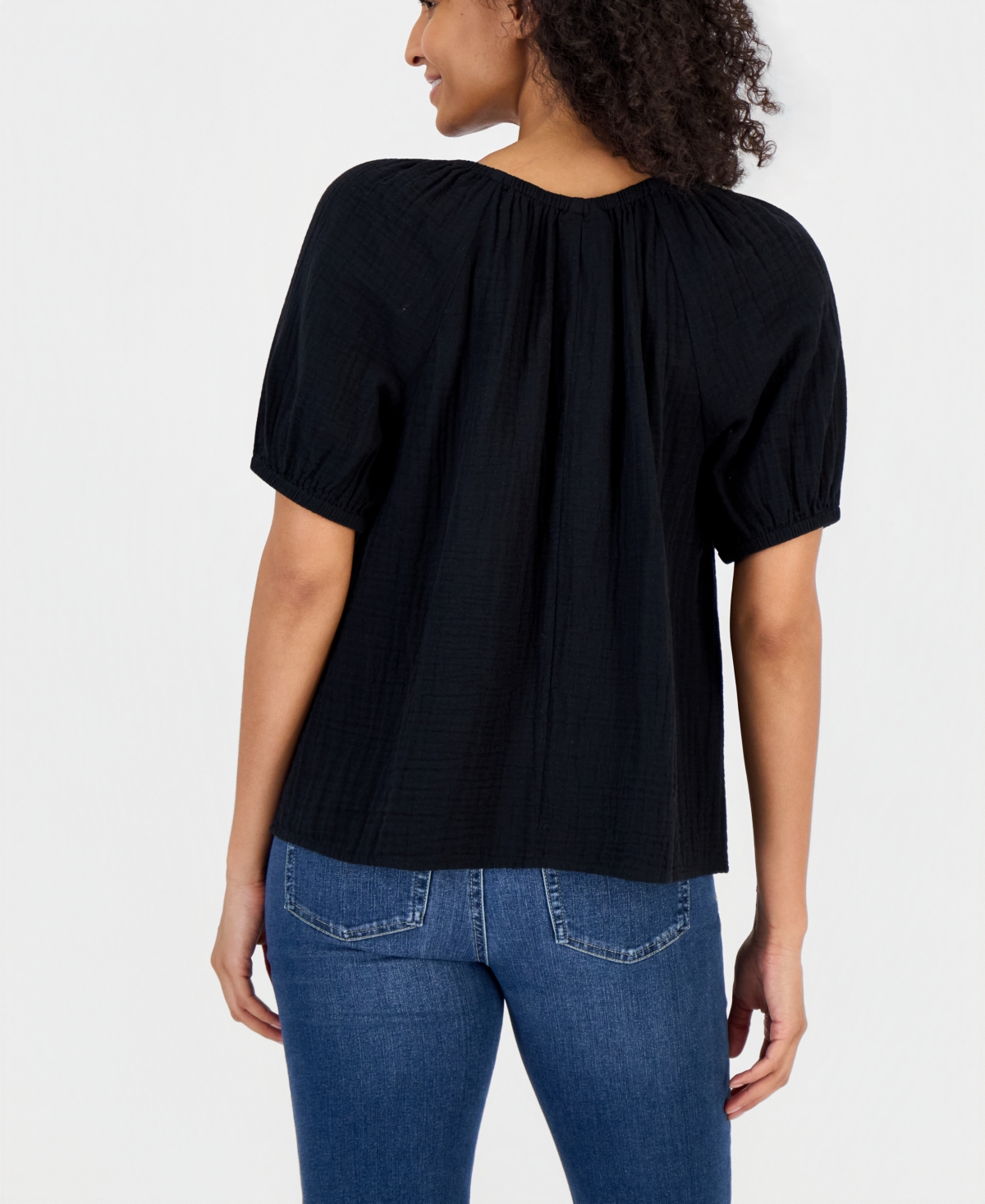 Style & Co Women's Cotton Gauze Puff-Sleeve Top, Macy's Exclusive