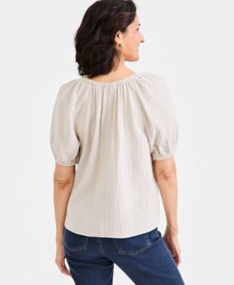 Women's Cotton Gauze Puff-Sleeve Top
