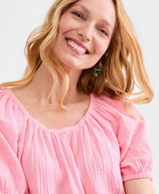 Women's Cotton Gauze Puff-Sleeve Top