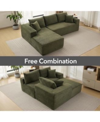 108'' Boneless Sectional Cloud Couches for Living Room L-Shape Corduroy Cloud Sectional Couch with Chaise Modern Modular Sectional Sofa