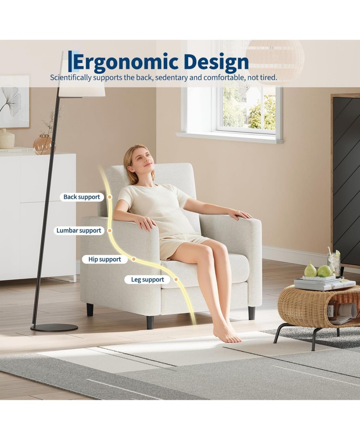 gaomon Sofa Accent Chair, 33" Upholstered Reading Sofa Chairs for Small Spaces,Mid Century Arm Chair, Solid Wood Frame, Tool-Free Assembly