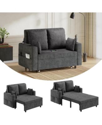 3 in 1 Pull Out Couch, 56 Inch Convertible Sleeper Sofa Bed, Loveseat Sofa Couch with Cup Holders, Modern Loveseat for Living Room
