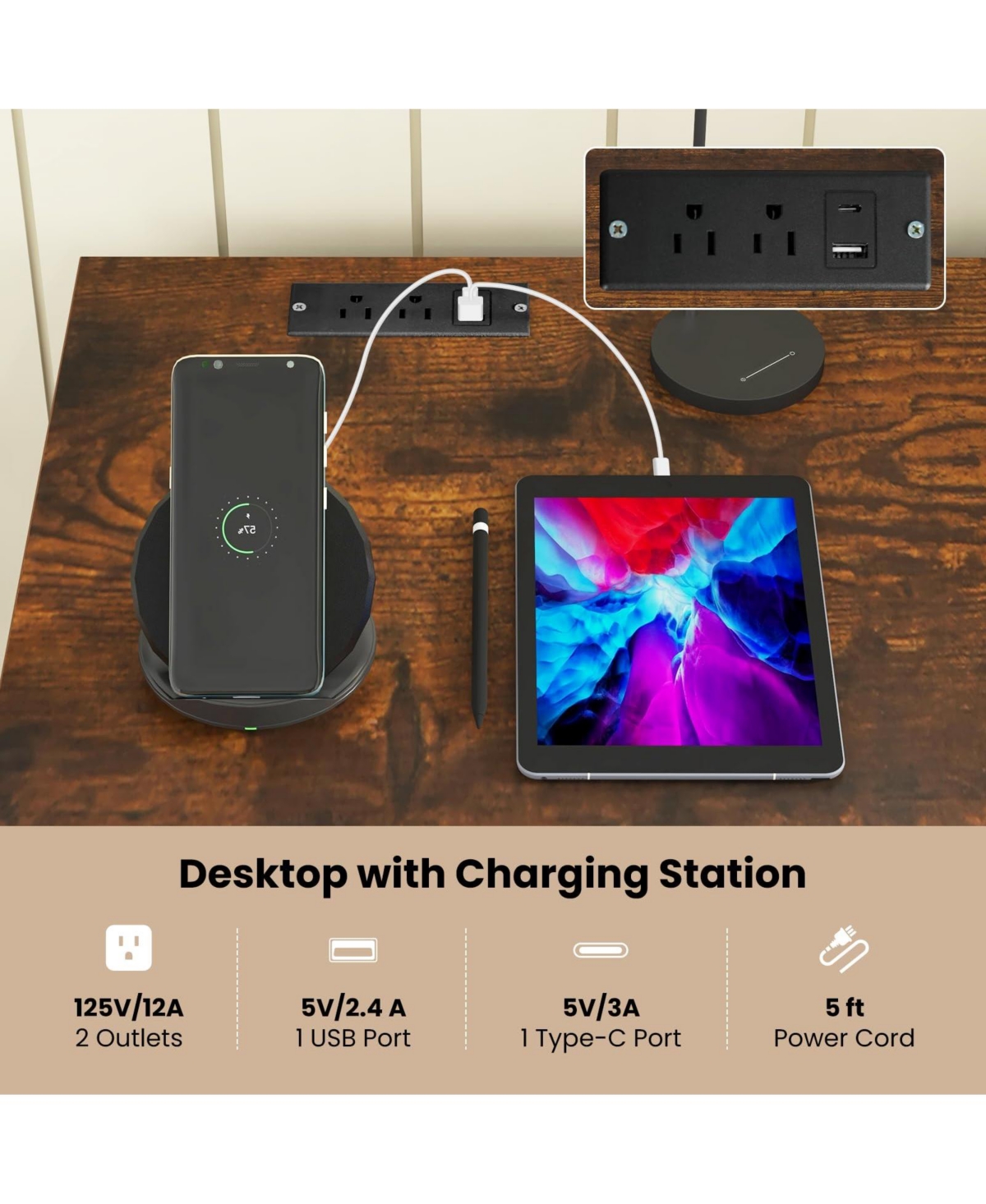 Mecale Wood Computer Desk Workstation with 2 Drawers for Home Office