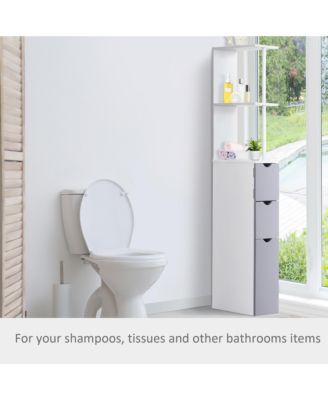 Narrow Side Bathroom Storage Cabinet, 54" Tall Freestanding Linen Tower with 2-Tier Shelf and Drawers for Small Spaces