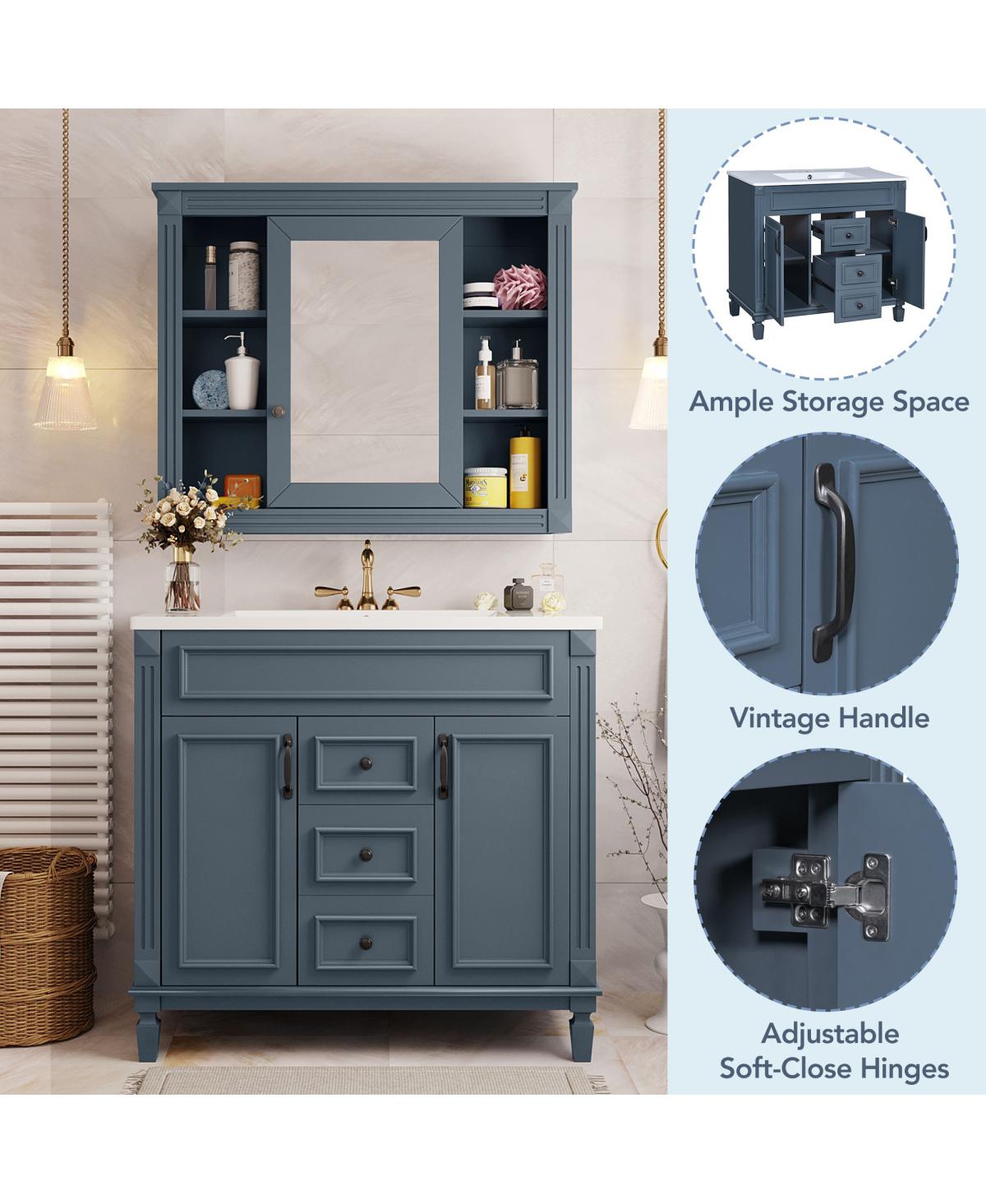 Sillysis 36" Modern Bathroom Vanity with Sink, Solid Wood Cabinet, Soft Close Doors and Drawers