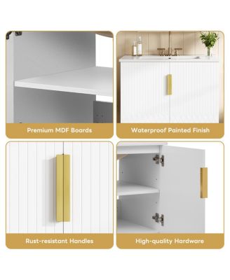 30" Wall Mounted Bathroom Vanity with Sink, Modern Striped Cabinet with Adjustable Storage & Ceramic Basin for Small Bathrooms