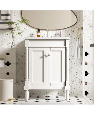 24" Bathroom Vanity with Ceramic Sink, Modern Solid Wood Cabinet & Ample Storage for Small Spaces