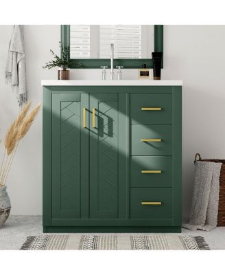 30" Bathroom Vanity with Ceramic Sink, 3 Drawers & Soft Close Doors, Solid Wood Cabinet for Ample Storage