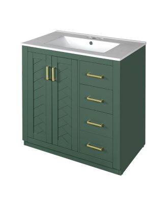 30" Bathroom Vanity with Ceramic Sink, 3 Drawers & Soft Close Doors, Solid Wood Cabinet for Ample Storage
