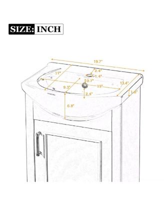 19.7" French Bathroom Vanity with Bulged Ceramic Sink, Soft Close Door Storage Cabinet for Small Spaces