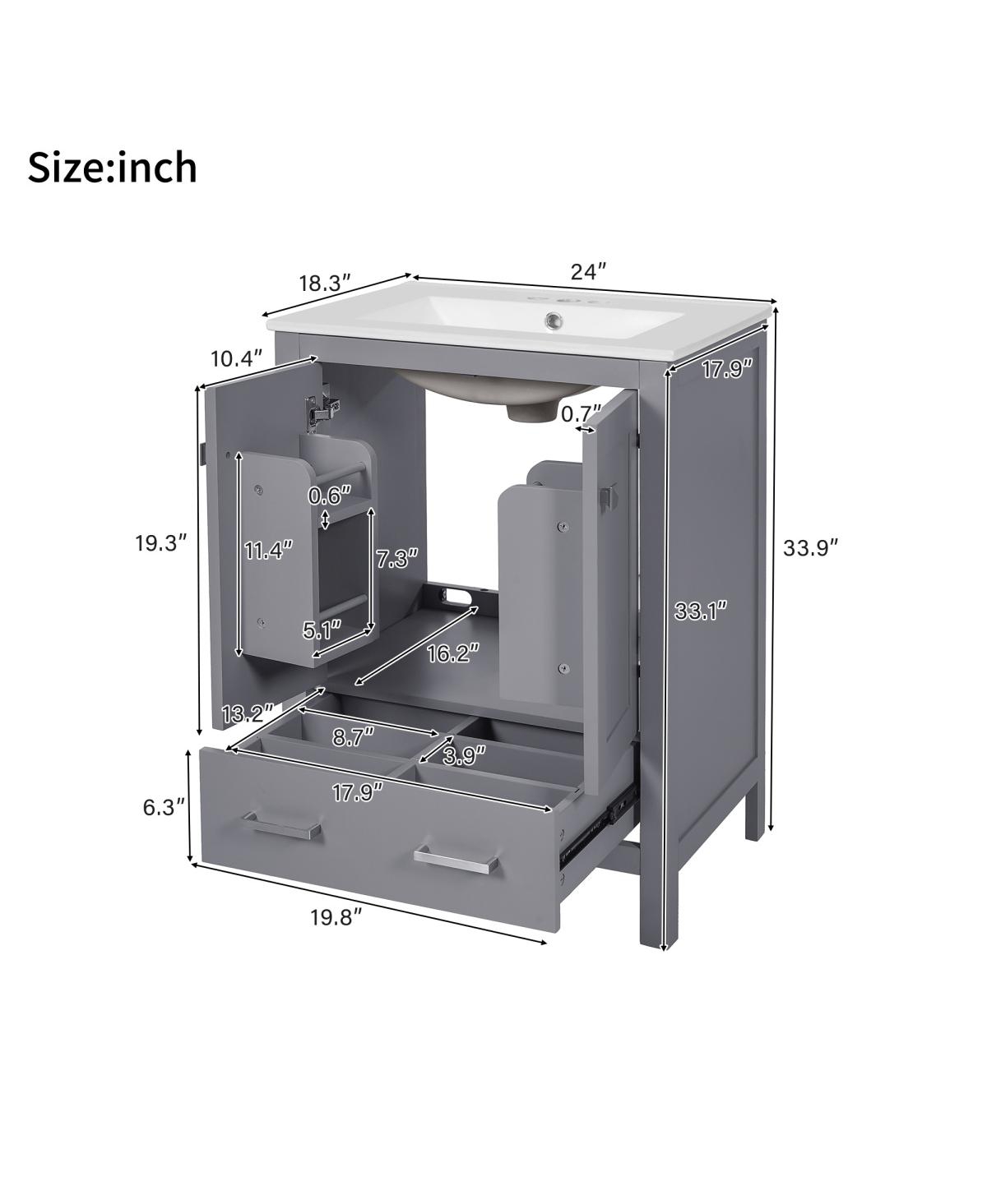 Sillysis 24" Bathroom Vanity with Sink, Solid Wood Frame, Soft Close Doors & Ample Storage for Small Spaces