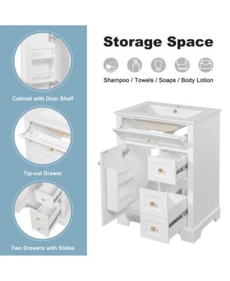 24" Bathroom Vanity with Sink,  Compact Modern Design for Small Bathrooms