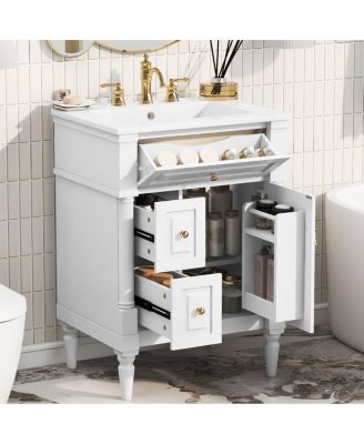24" Bathroom Vanity with Sink, Solid Wood Cabinet with Flip Drawer and Adjustable Shelf, Freestanding Modern Storage for Small Spaces