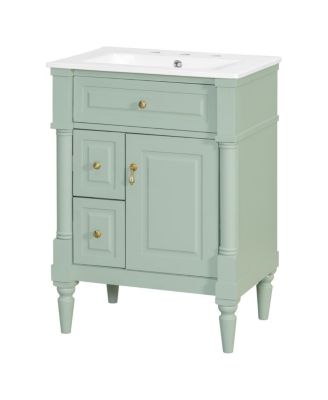 24" Bathroom Vanity with Sink, Solid Wood Cabinet with Flip Drawer and Adjustable Shelf, Freestanding Modern Storage for Small Spaces