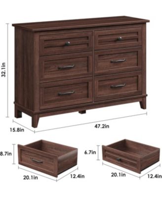 6 Drawer Dresser, 47" Wide Wooden Storage Chest for Bedroom, Living Room, Entryway