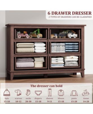 6 Drawer Dresser, 47" Wide Wooden Storage Chest for Bedroom, Living Room, Entryway