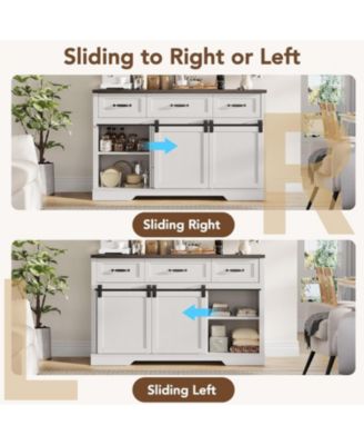 Farmhouse 6 Drawer Dresser with Sliding Barn Doors, Wooden TV Stand for Living Room